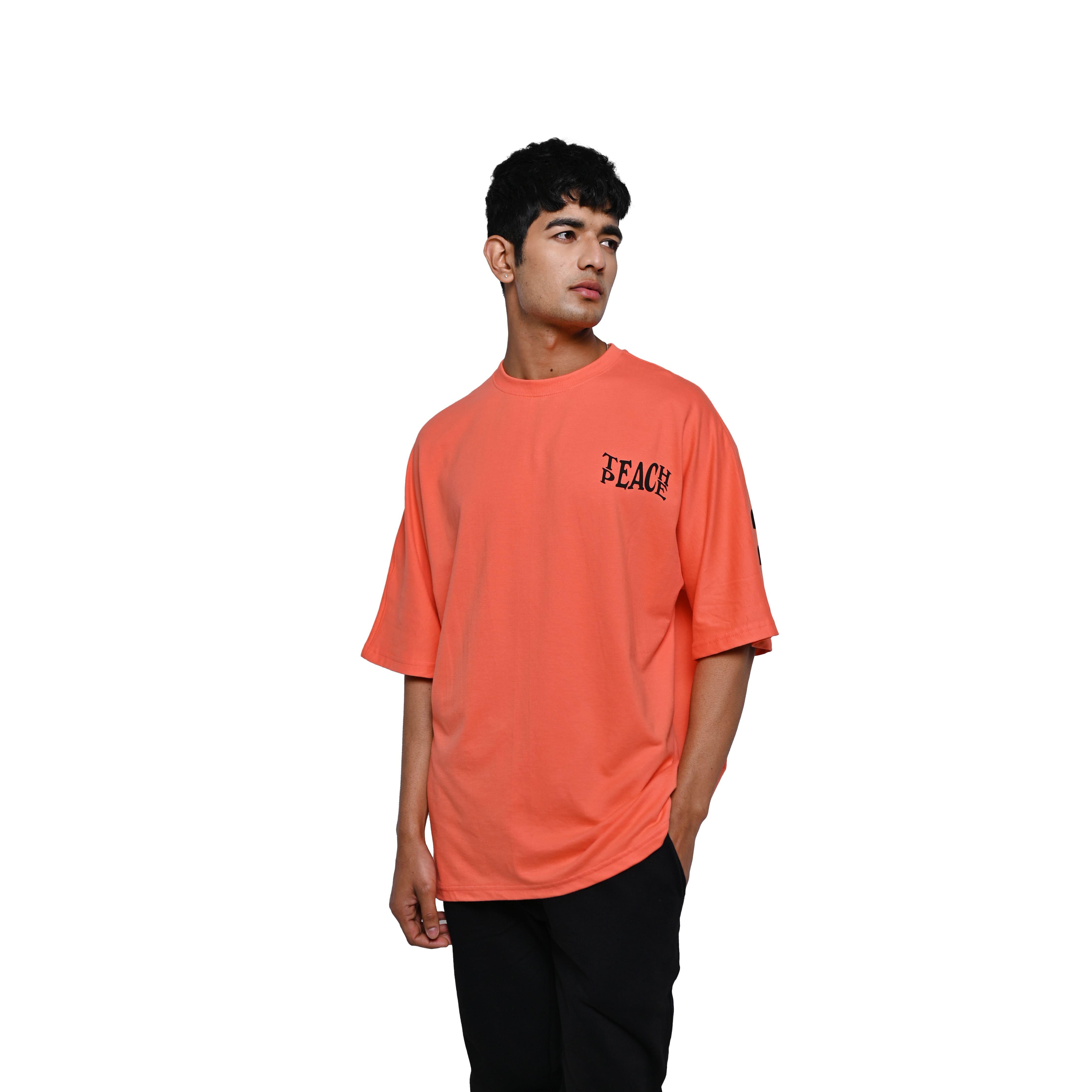 Protect Your Energy T-Shirt: Rust Orange, Oversized, Front Model Pose, Bio-Washed Cotton Printed by Techno Be With You