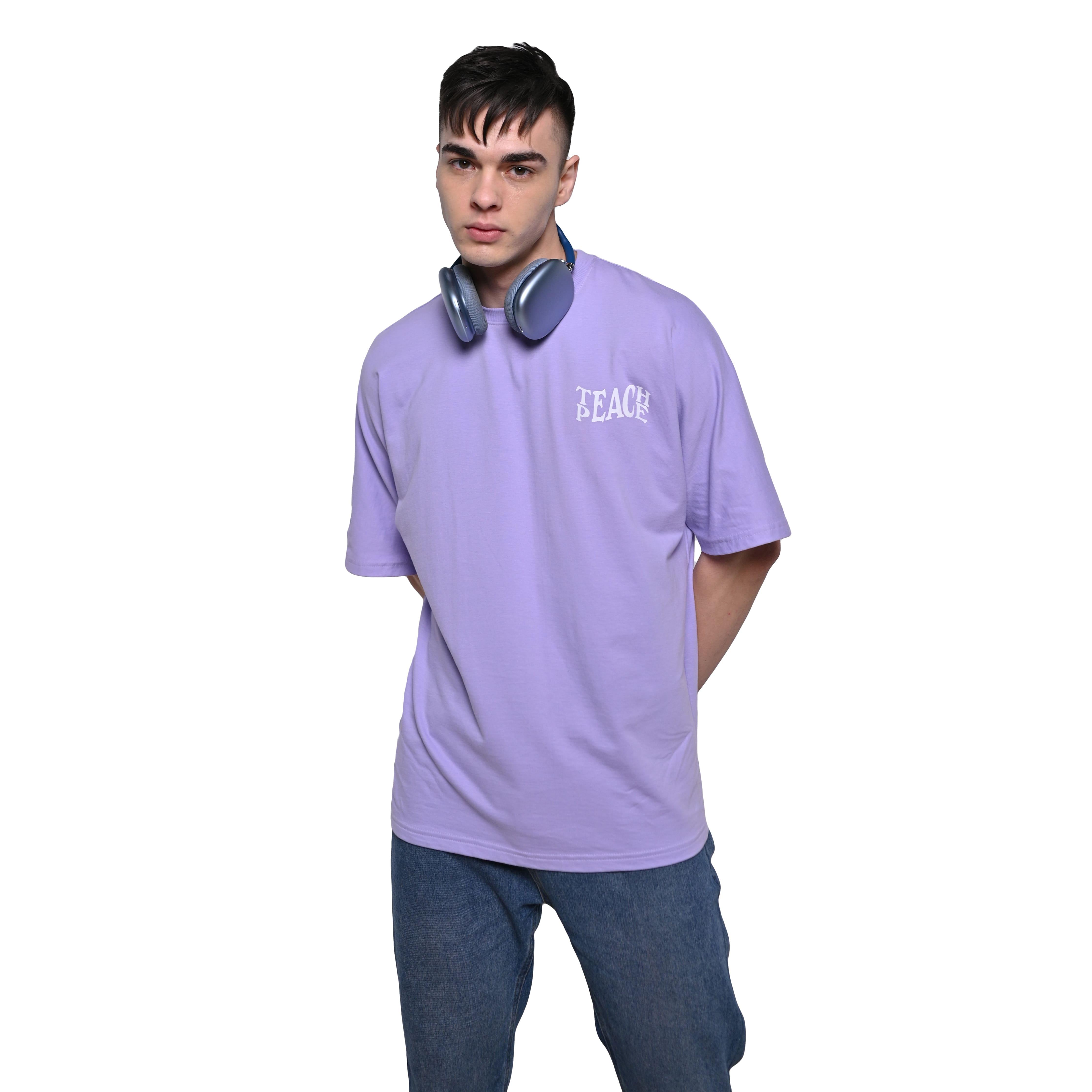 Protect Your Energy T-Shirt: Lavender, Oversized, Front Model Pose, Bio-Washed Cotton Printed by Techno Be With You