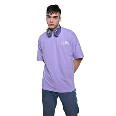 Protect Your Energy T-Shirt: Lavender, Oversized, Front Model Pose, Bio-Washed Cotton Printed by Techno Be With You