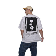 Afterthought Oversized T-Shirt: White, Oversized, Back Model Pose, Bio-Washed Cotton Printed by Techno Be With You