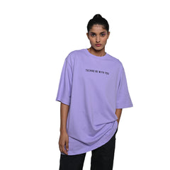 Star Trippy T-Shirt: Lavender, Oversized, Front Model Pose, Bio-Washed Cotton Printed by Techno Be With You