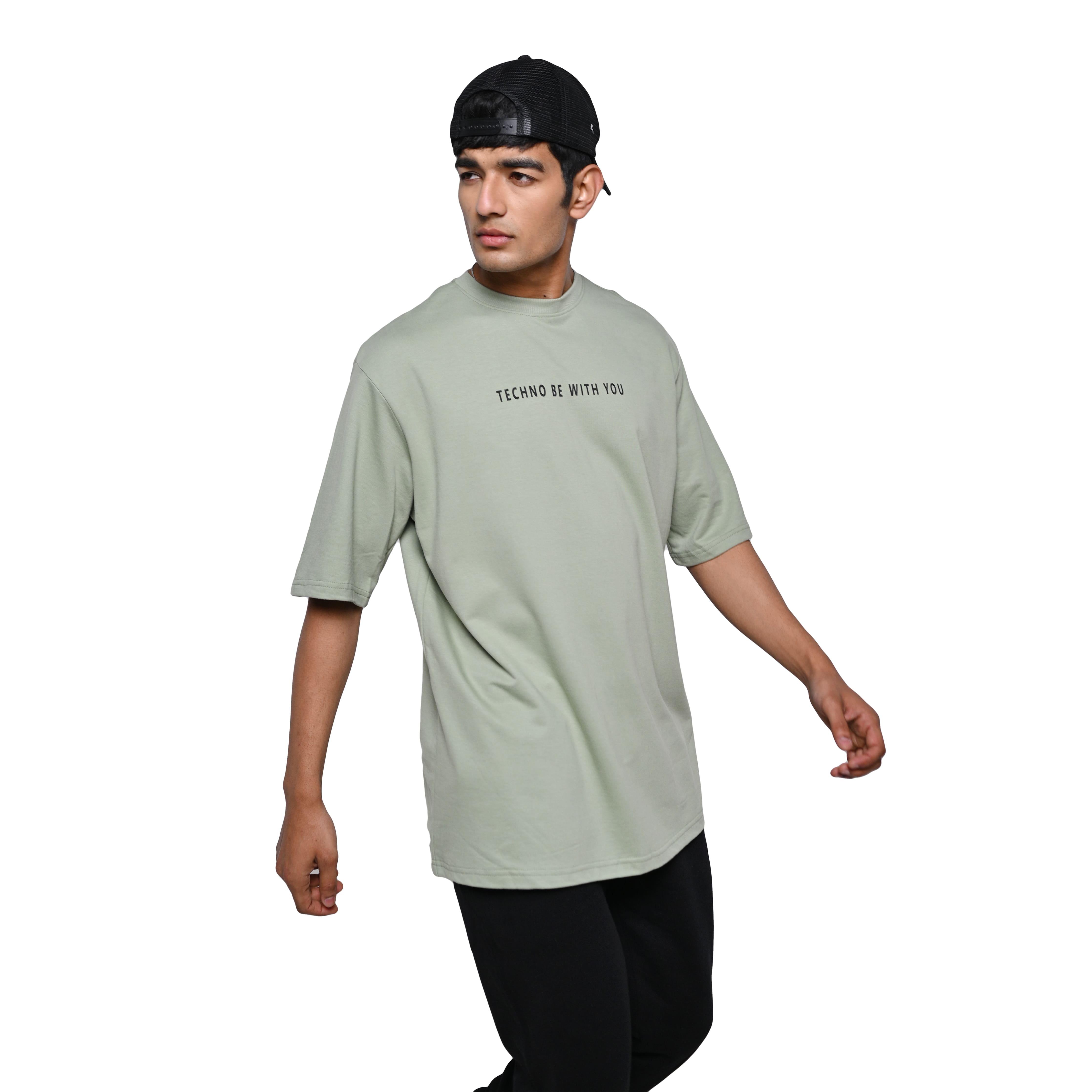 Major rager T-Shirt: Light Green, Oversized, Front Model Pose, Bio-Washed Cotton Printed by Techno Be With You