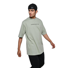 Major rager T-Shirt: Light Green, Oversized, Front Model Pose, Bio-Washed Cotton Printed by Techno Be With You