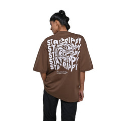Star Trippy T-Shirt: Brown, Oversized, Back Model Pose, Bio-Washed Cotton Printed by Techno Be With You