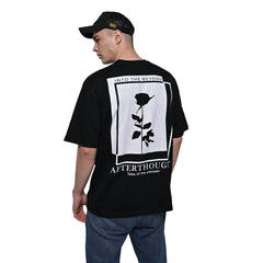 Afterthought Oversized T-Shirt: Black, Oversized, Back Model Pose, Bio-Washed Cotton Printed by Techno Be With You