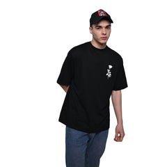 Afterthought Oversized T-Shirt: Black, Oversized, Front Model Pose, Bio-Washed Cotton Printed by Techno Be With You