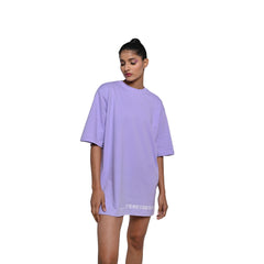 Feel the music T-Shirt: Lavender, Oversized, Front Model Pose, Bio-Washed Cotton Printed by Techno Be With You