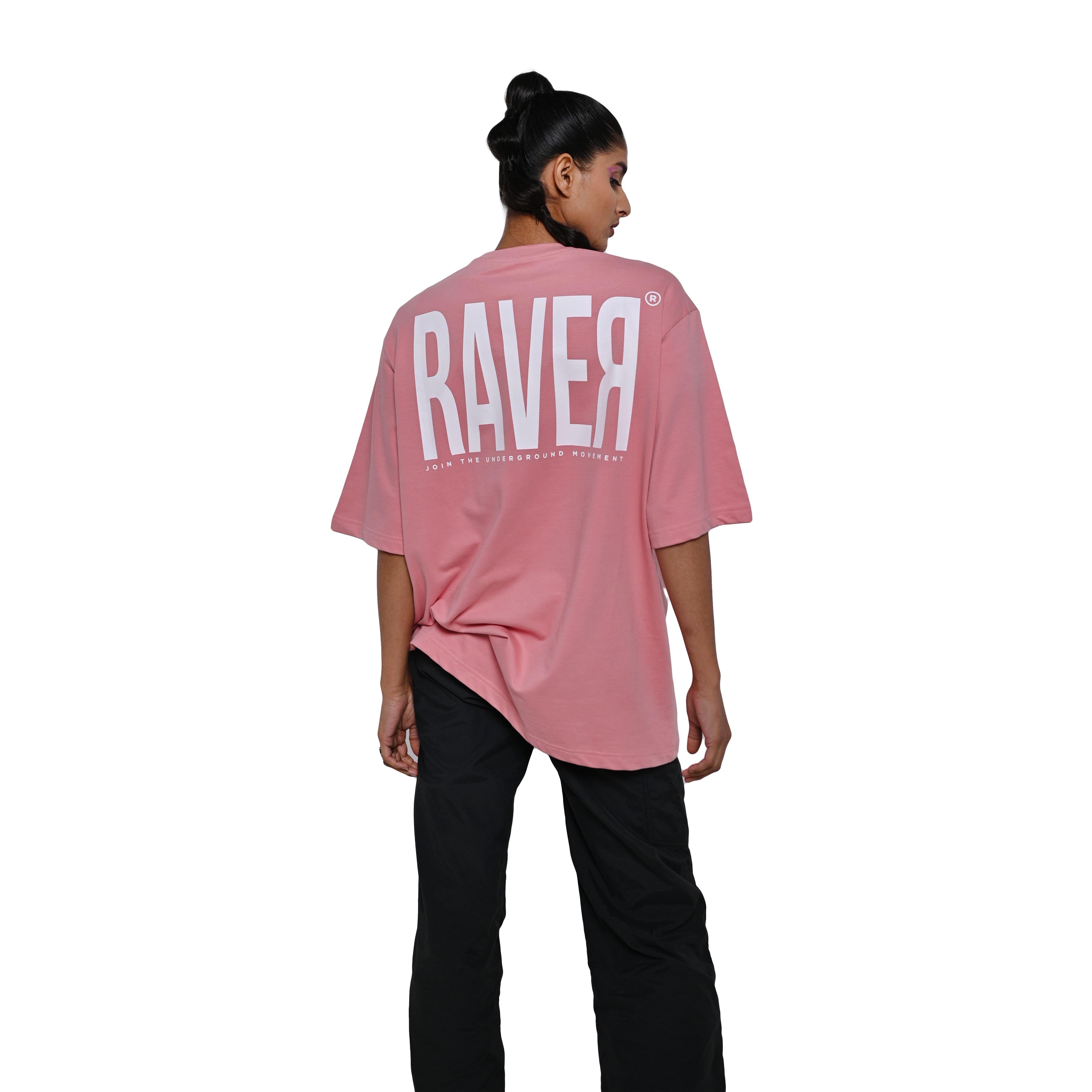 Raver T-Shirt: Lilac, Oversized, Back Model Pose, Bio-Washed Cotton Printed by Techno Be With You