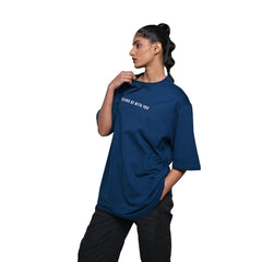 Star Trippy T-Shirt: Blue, Oversized, Front Model Pose, Bio-Washed Cotton Printed by Techno Be With You