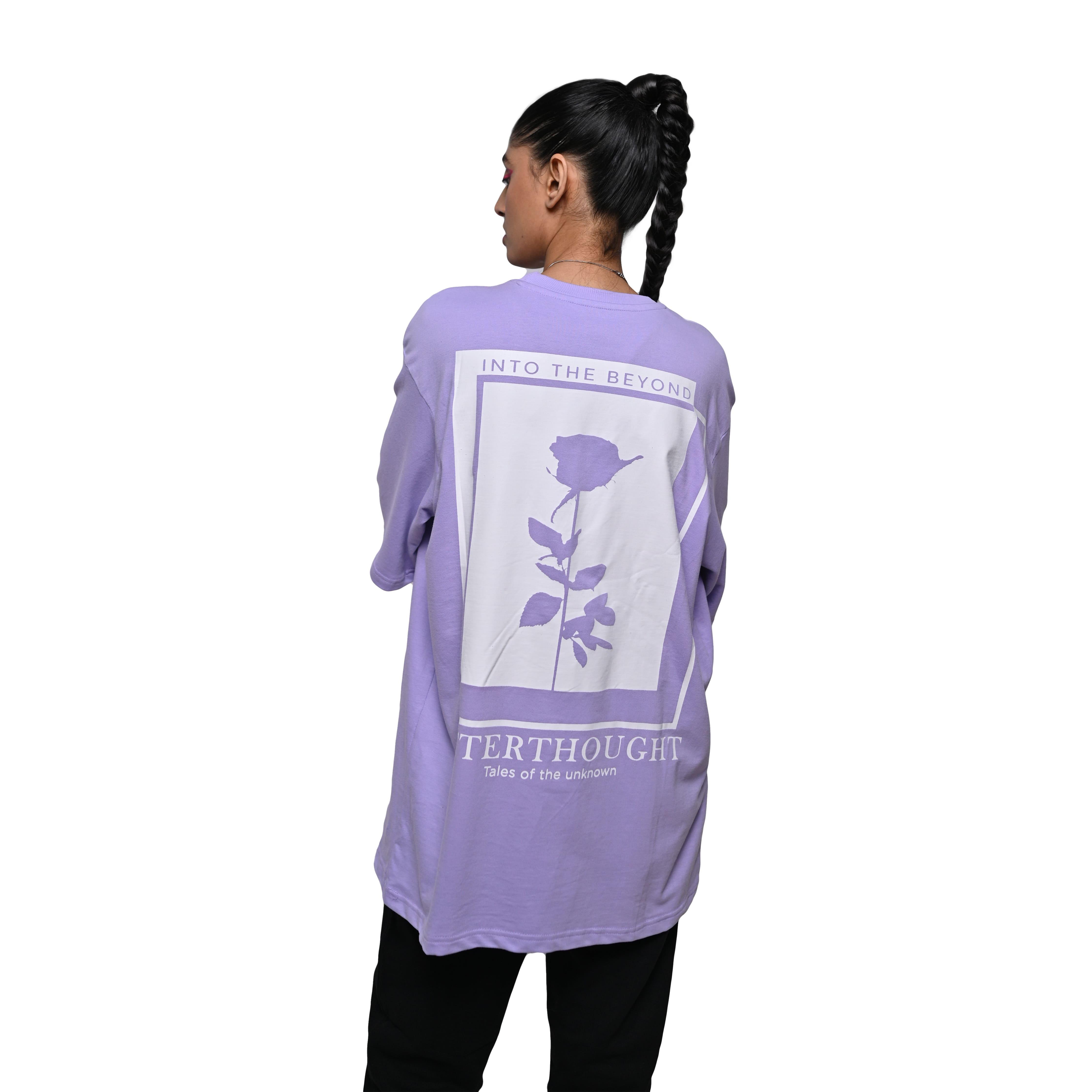 Afterthought Oversized T-Shirt: Lavender, Oversized, Back Model Pose, Bio-Washed Cotton Printed by Techno Be With You