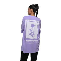 Afterthought Oversized T-Shirt: Lavender, Oversized, Back Model Pose, Bio-Washed Cotton Printed by Techno Be With You