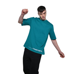Feel the music T-Shirt: Light Blue, Oversized, Front Model Pose, Bio-Washed Cotton Printed by Techno Be With You