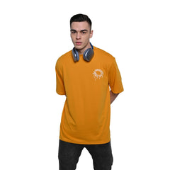 Magic Mushroom T-Shirt: Yellow, Oversized, Front Model Pose, Bio-Washed Cotton Printed by Techno Be With You