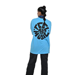 Feel the music T-Shirt: Blue, Oversized, Back Model Pose, Bio-Washed Cotton Printed by Techno Be With You