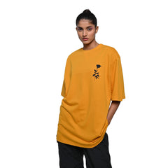 Afterthought Oversized T-Shirt: Yellow, Oversized, Front Model Pose, Bio-Washed Cotton Printed by Techno Be With You