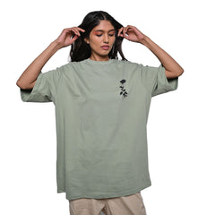 Afterthought Oversized T-Shirt: Hunter Green, Oversized, Front Model Pose, Bio-Washed Cotton Printed by Techno Be With You