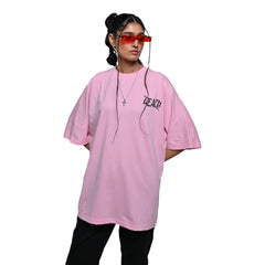 Protect Your Energy T-Shirt: Lilac, Oversized, Front Model Pose, Bio-Washed Cotton Printed by Techno Be With You