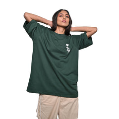 Afterthought Oversized T-Shirt: Olive, Oversized, Front Model Pose, Bio-Washed Cotton Printed by Techno Be With You