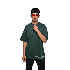 Feel the music T-Shirt: Olive, Oversized, Front Model Pose, Bio-Washed Cotton Printed by Techno Be With You