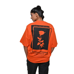 Afterthought Oversized T-Shirt: Orange, Oversized, Back Model Pose, Bio-Washed Cotton Printed by Techno Be With You