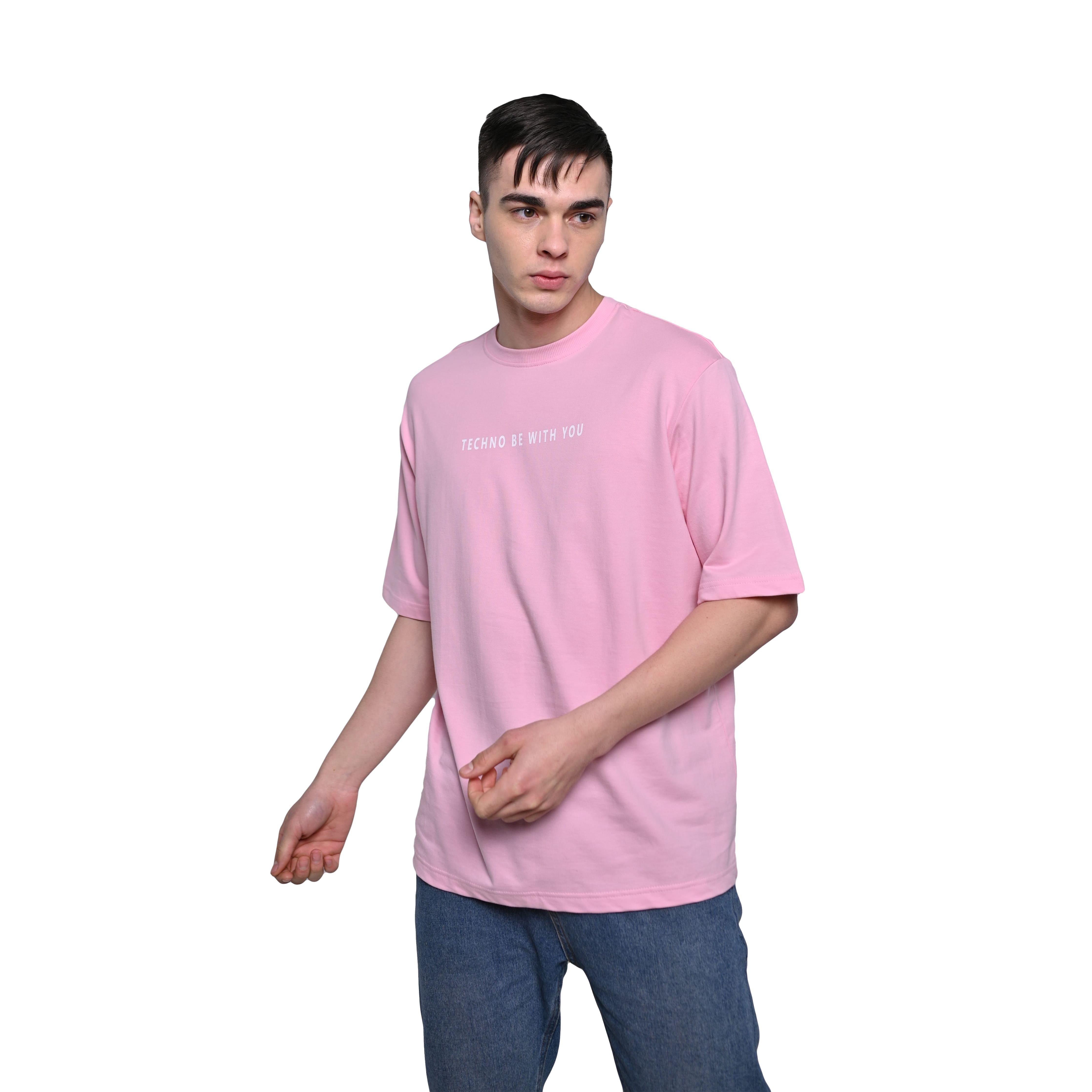 Star Trippy T-Shirt: Lilac, Oversized, Front Model Pose, Bio-Washed Cotton Printed by Techno Be With You