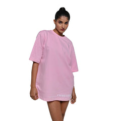 Feel the music T-Shirt: Lilac, Oversized, Front Model Pose, Bio-Washed Cotton Printed by Techno Be With You