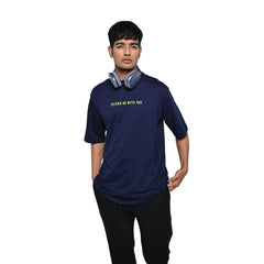 Major rager T-Shirt: Blue, Oversized, Front Model Pose, Bio-Washed Cotton Printed by Techno Be With You