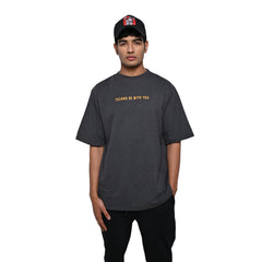 Major rager T-Shirt: Grey, Oversized, Front Model Pose, Bio-Washed Cotton Printed by Techno Be With You