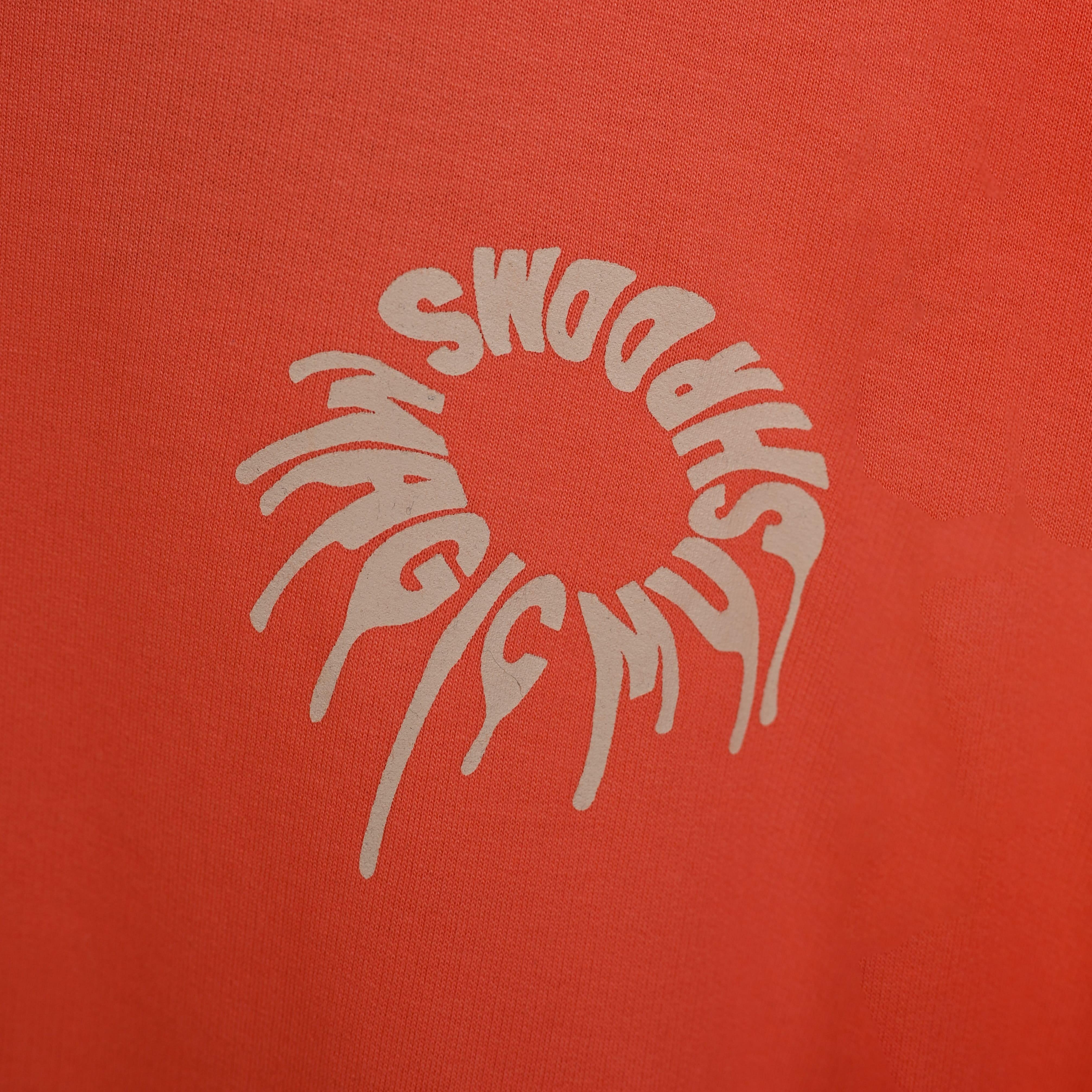 Magic Mushroom T-Shirt: Orange, Oversized, Close Front, Bio-Washed Cotton Printed by Techno Be With You