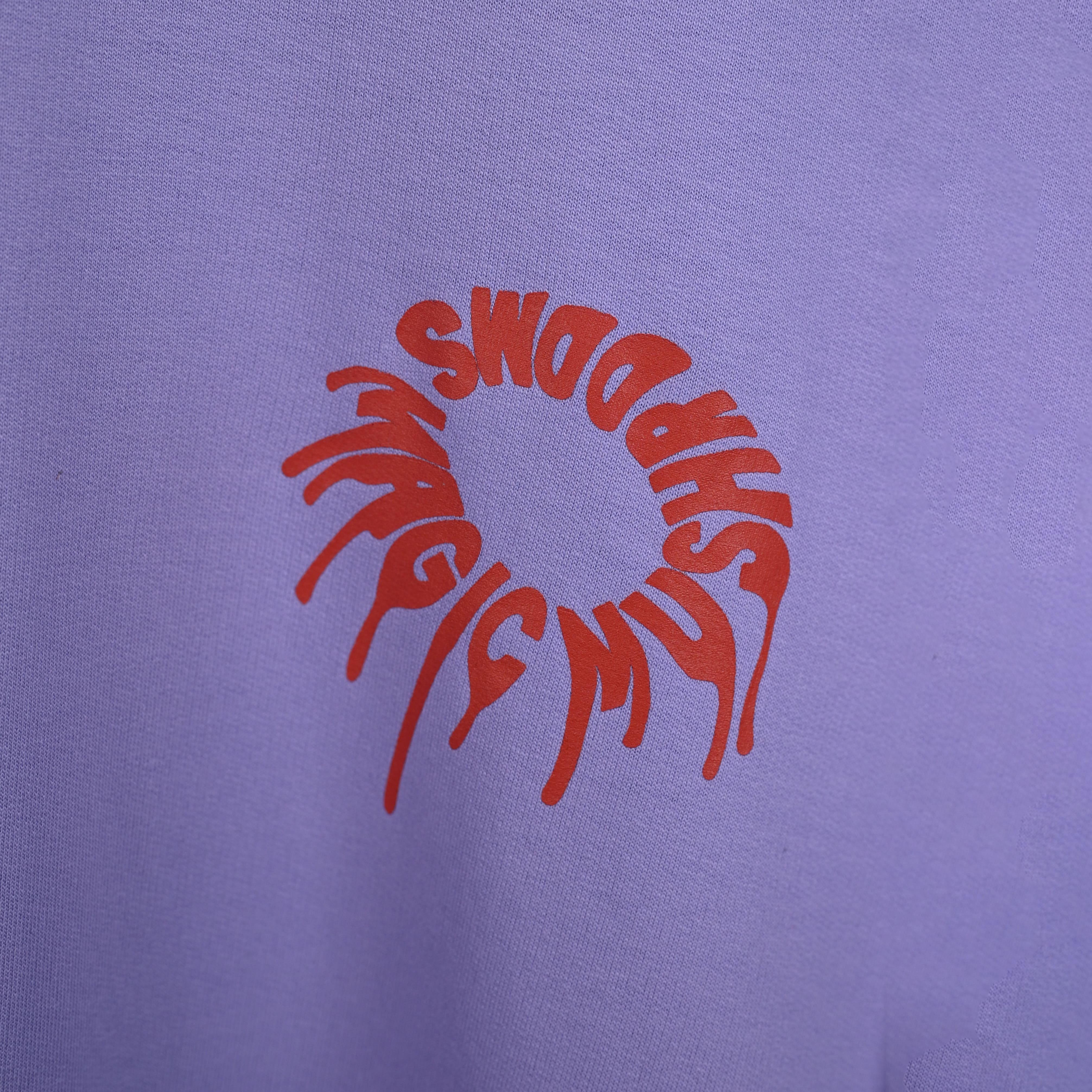Magic Mushroom T-Shirt: Lavender, Oversized, Close Front, Bio-Washed Cotton Printed by Techno Be With You