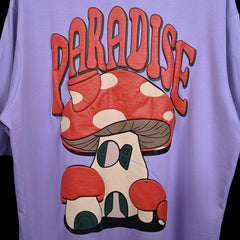 Magic Mushroom T-Shirt: Lavender, Oversized, Close Back Side, Bio-Washed Cotton Printed by Techno Be With You