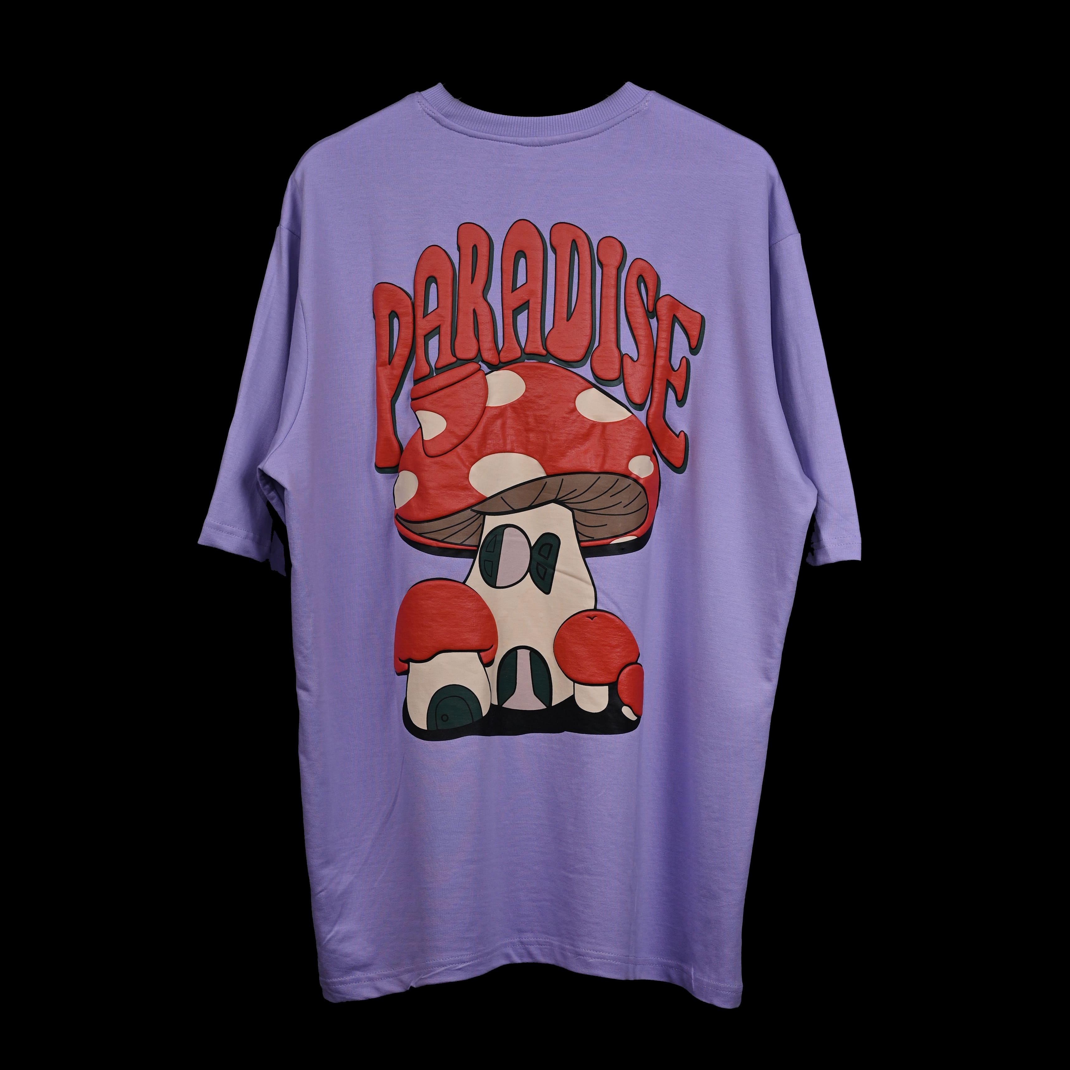 Magic Mushroom T-Shirt: Lavender, Oversized, Back Side, Bio-Washed Cotton Printed by Techno Be With You