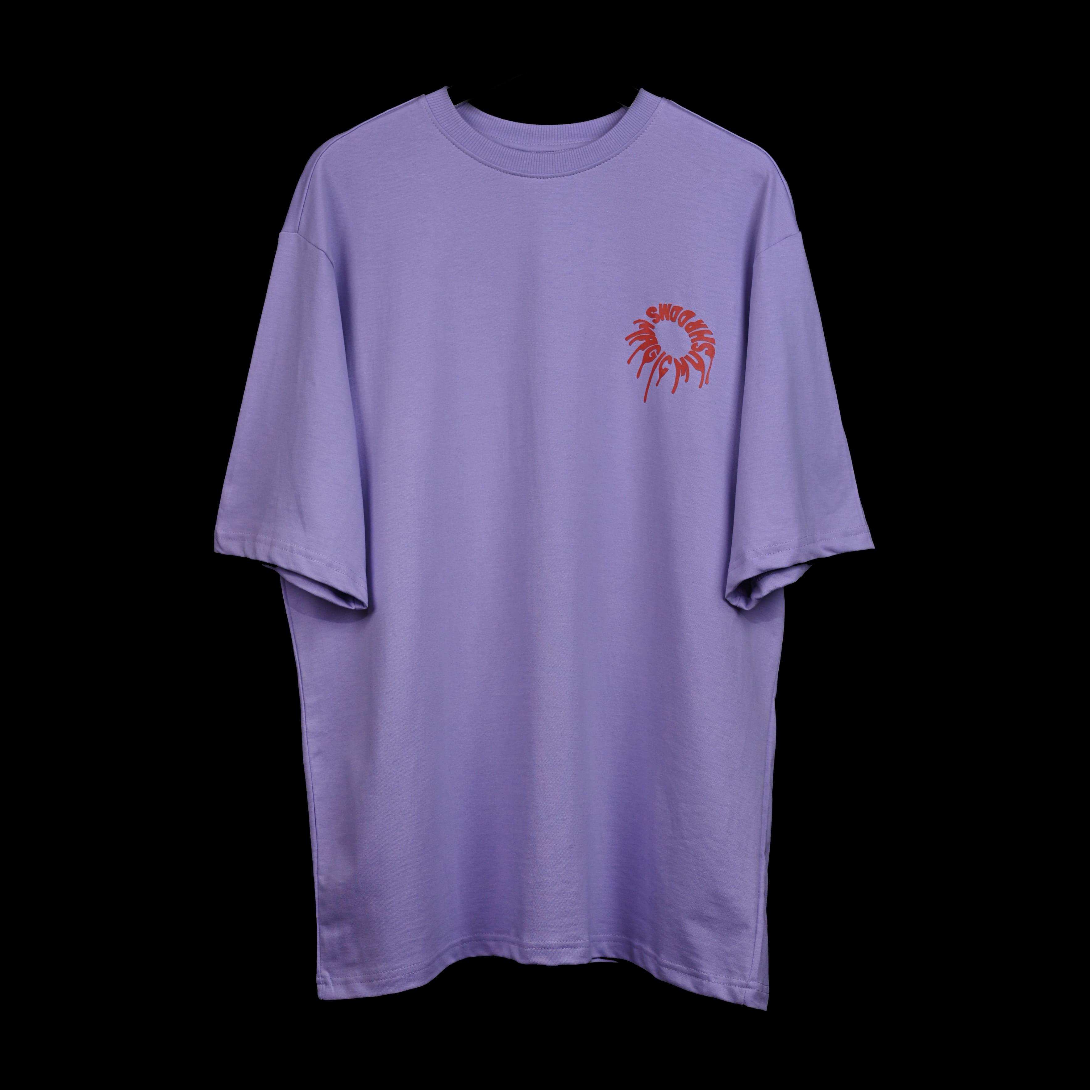 Magic Mushroom T-Shirt: Lavender, Oversized, Front Pose, Bio-Washed Cotton Printed by Techno Be With You