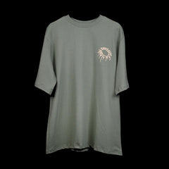 Magic Mushroom T-Shirt: Hunter Green, Oversized, Front Side, Bio-Washed Cotton Printed by Techno Be With You