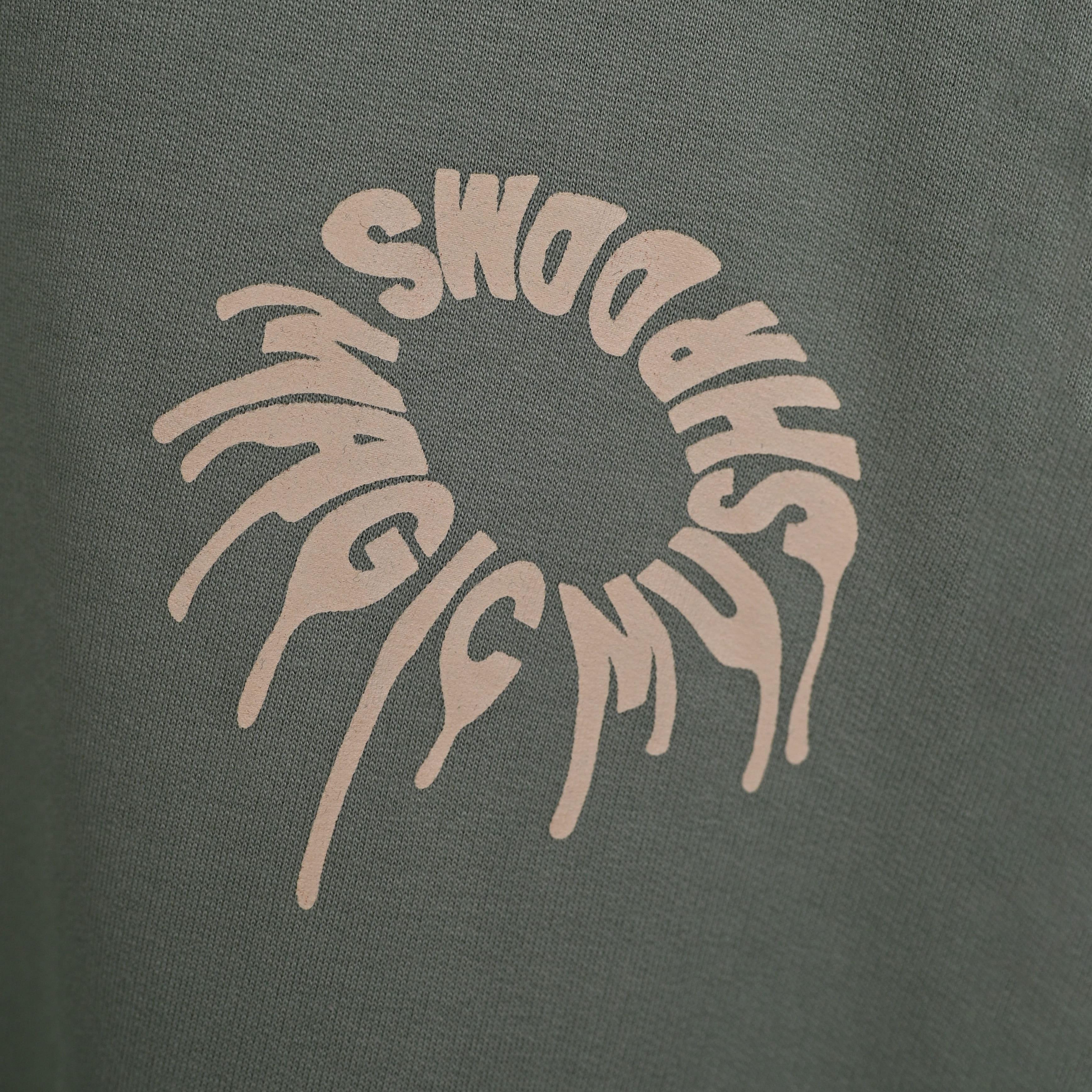 Magic Mushroom T-Shirt: Hunter Green, Oversized, Close Front, Bio-Washed Cotton Printed by Techno Be With You