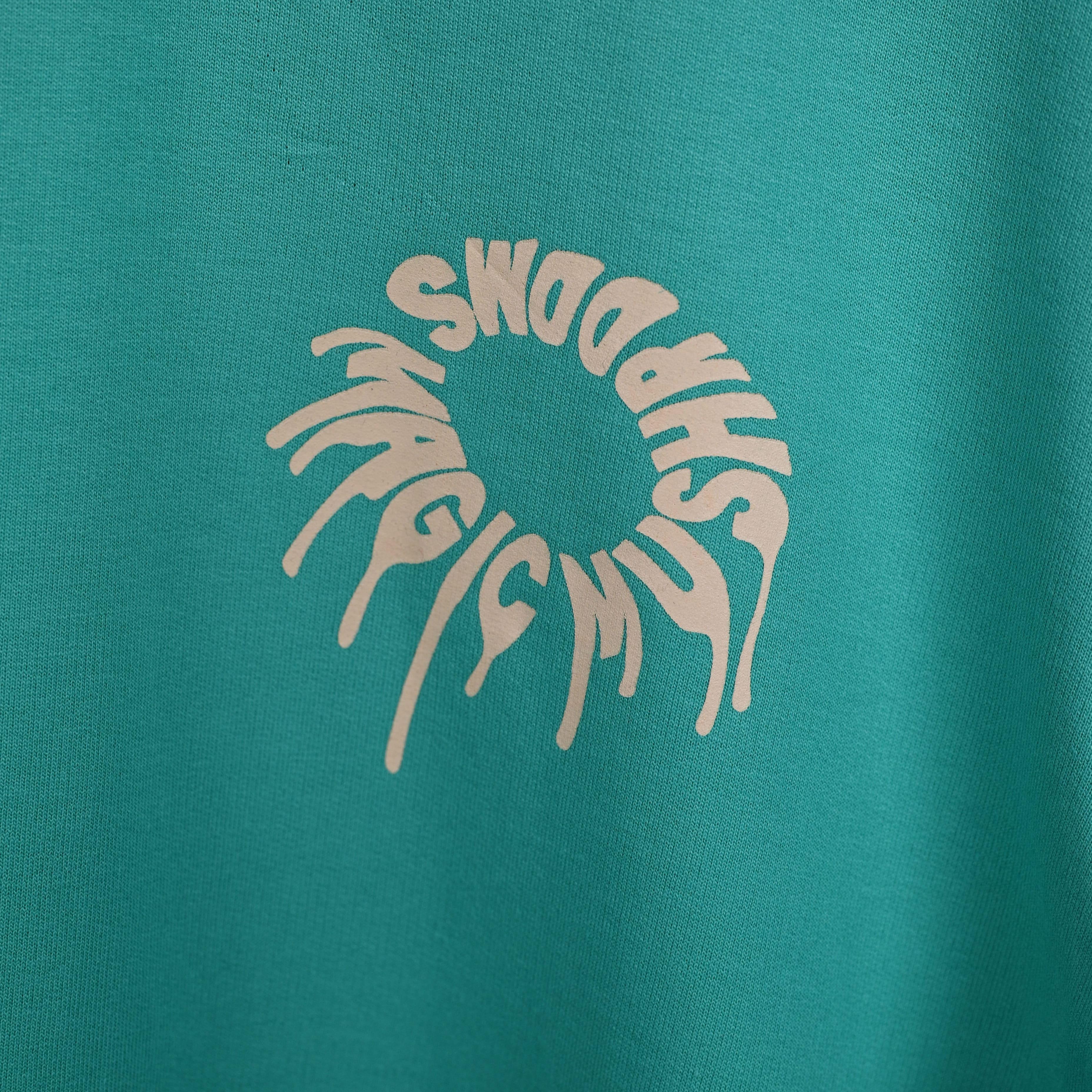 Magic Mushroom T-Shirt: Bright Green, Oversized, Close Front, Bio-Washed Cotton Printed by Techno Be With You