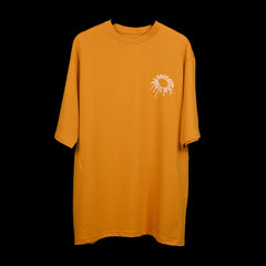 Magic Mushroom T-Shirt: Yellow, Oversized, Front Side, Bio-Washed Cotton Printed by Techno Be With You