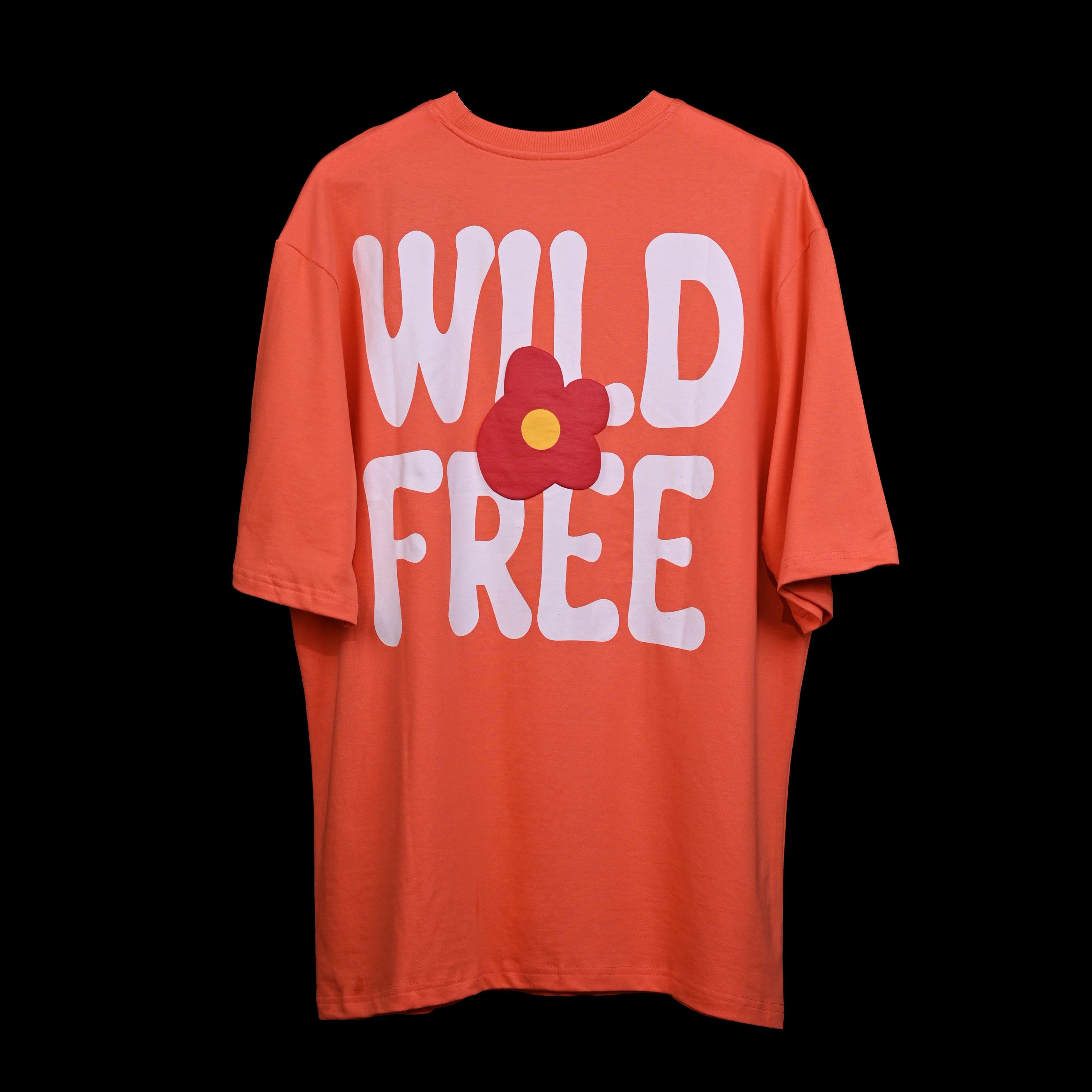 Wild Free T-Shirt: Lilac, Oversized, Back Side, Bio-Washed Cotton Printed by Techno Be With You