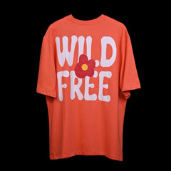 Wild Free T-Shirt: Lilac, Oversized, Back Side, Bio-Washed Cotton Printed by Techno Be With You