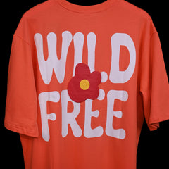 Wild Free T-Shirt: Lilac, Oversized, Close Back Side, Bio-Washed Cotton Printed by Techno Be With You