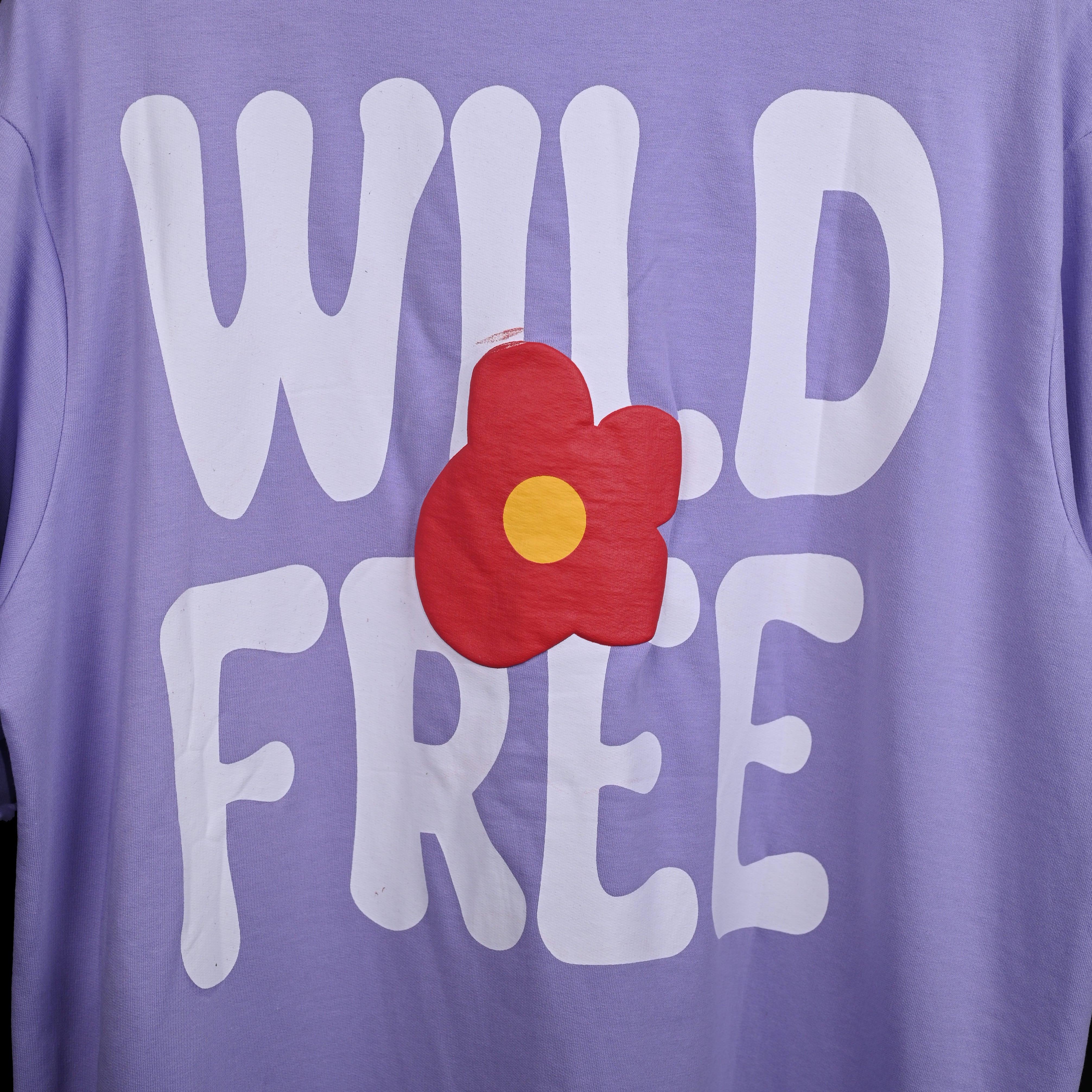 Wild Free T-Shirt: Lavender, Oversized, Close Back Side, Bio-Washed Cotton Printed by Techno Be With You