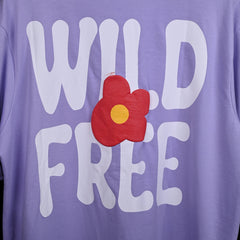 Wild Free T-Shirt: Lavender, Oversized, Close Back Side, Bio-Washed Cotton Printed by Techno Be With You