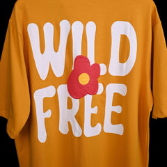 Wild Free T-Shirt: Yellow, Oversized, Close Back Side, Bio-Washed Cotton Printed by Techno Be With You