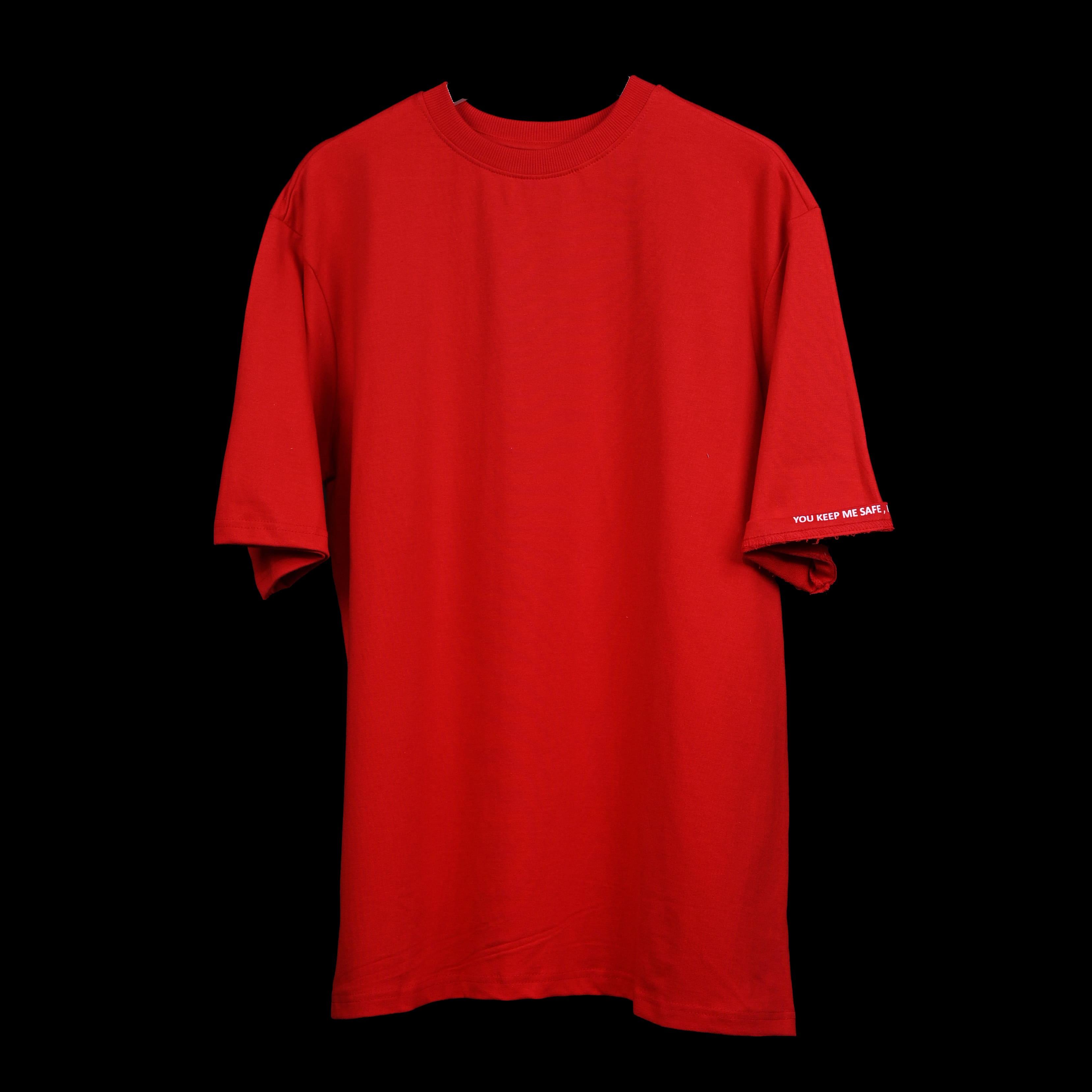Wild Free T-Shirt: Red, Oversized, Front Pose, Bio-Washed Cotton Printed by Techno Be With You
