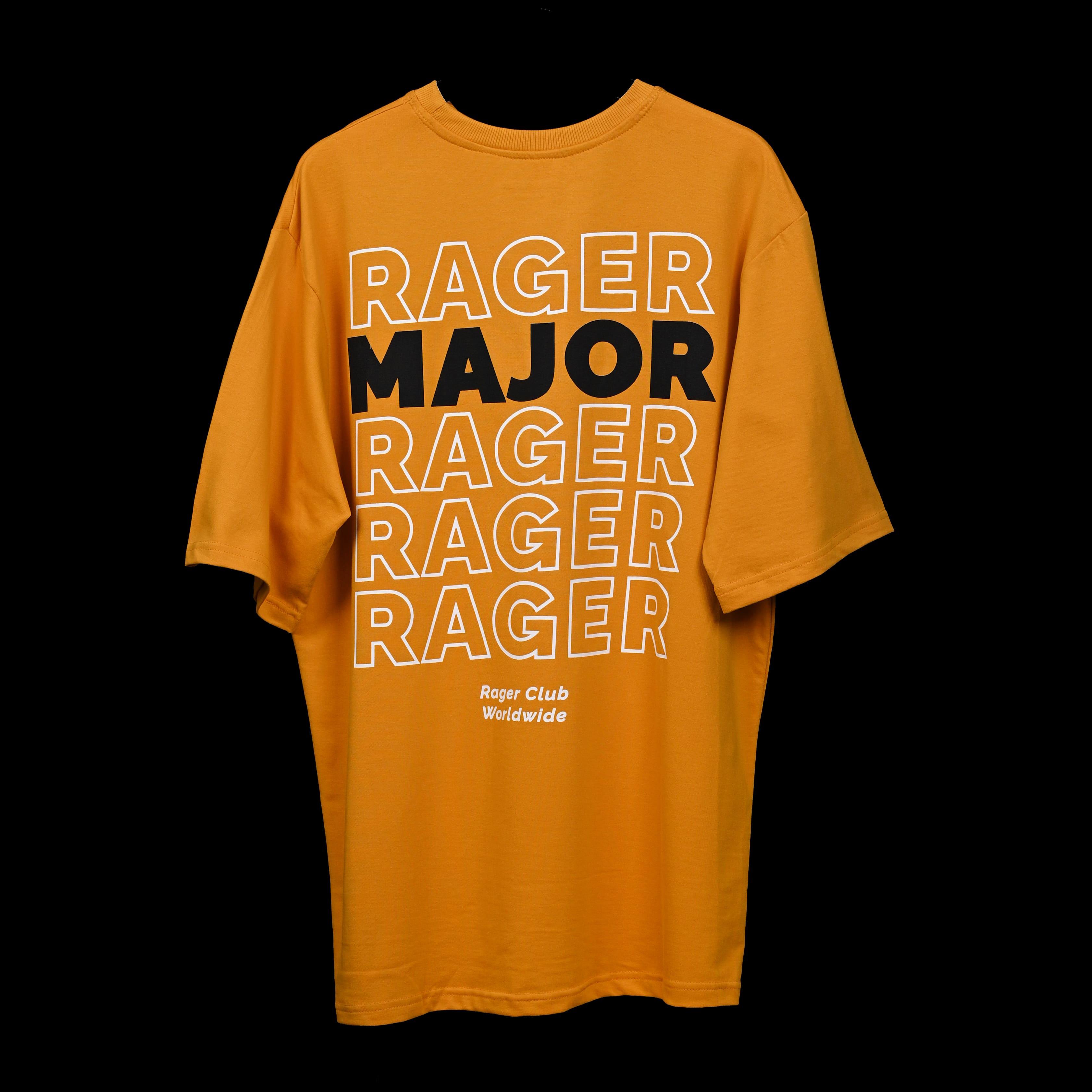 Major rager T-Shirt: Yellow, Oversized, Back Side, Bio-Washed Cotton Printed by Techno Be With You