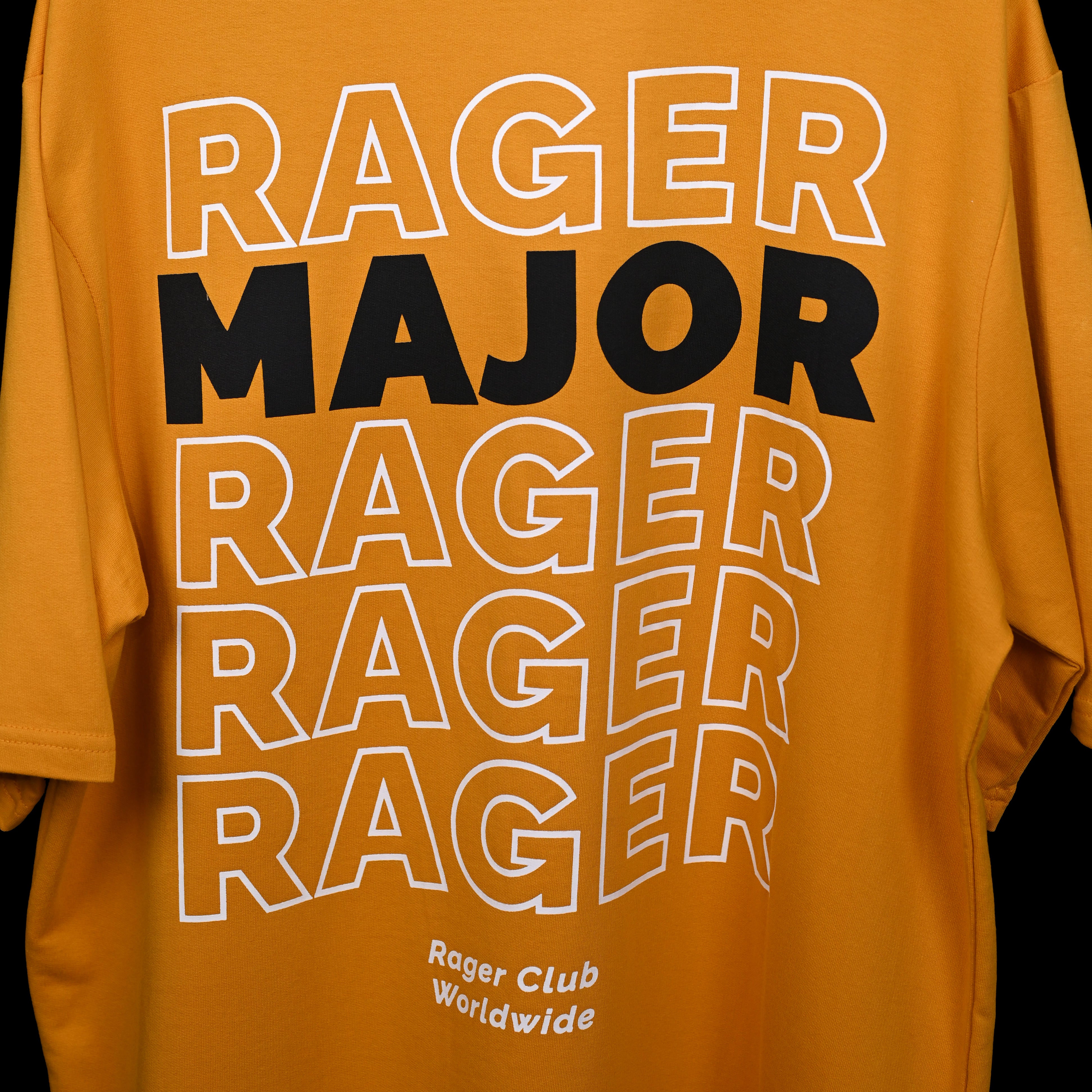 Major rager T-Shirt: Yellow, Oversized, Close Back Side, Bio-Washed Cotton Printed by Techno Be With You