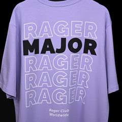 Major rager T-Shirt: Lavender, Oversized, Close Back Side, Bio-Washed Cotton Printed by Techno Be With You