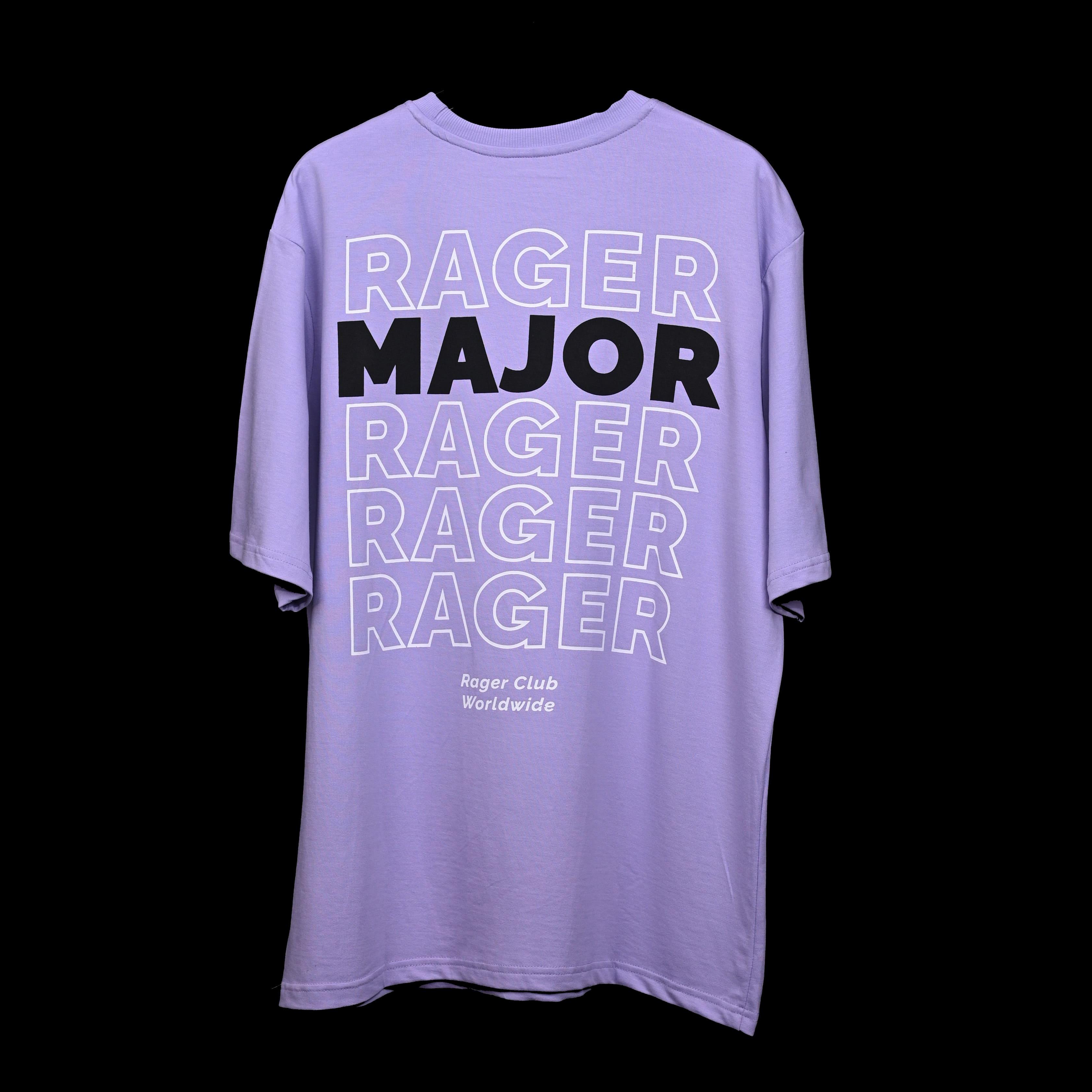 Major rager T-Shirt: Lavender, Oversized, Back Side, Bio-Washed Cotton Printed by Techno Be With You