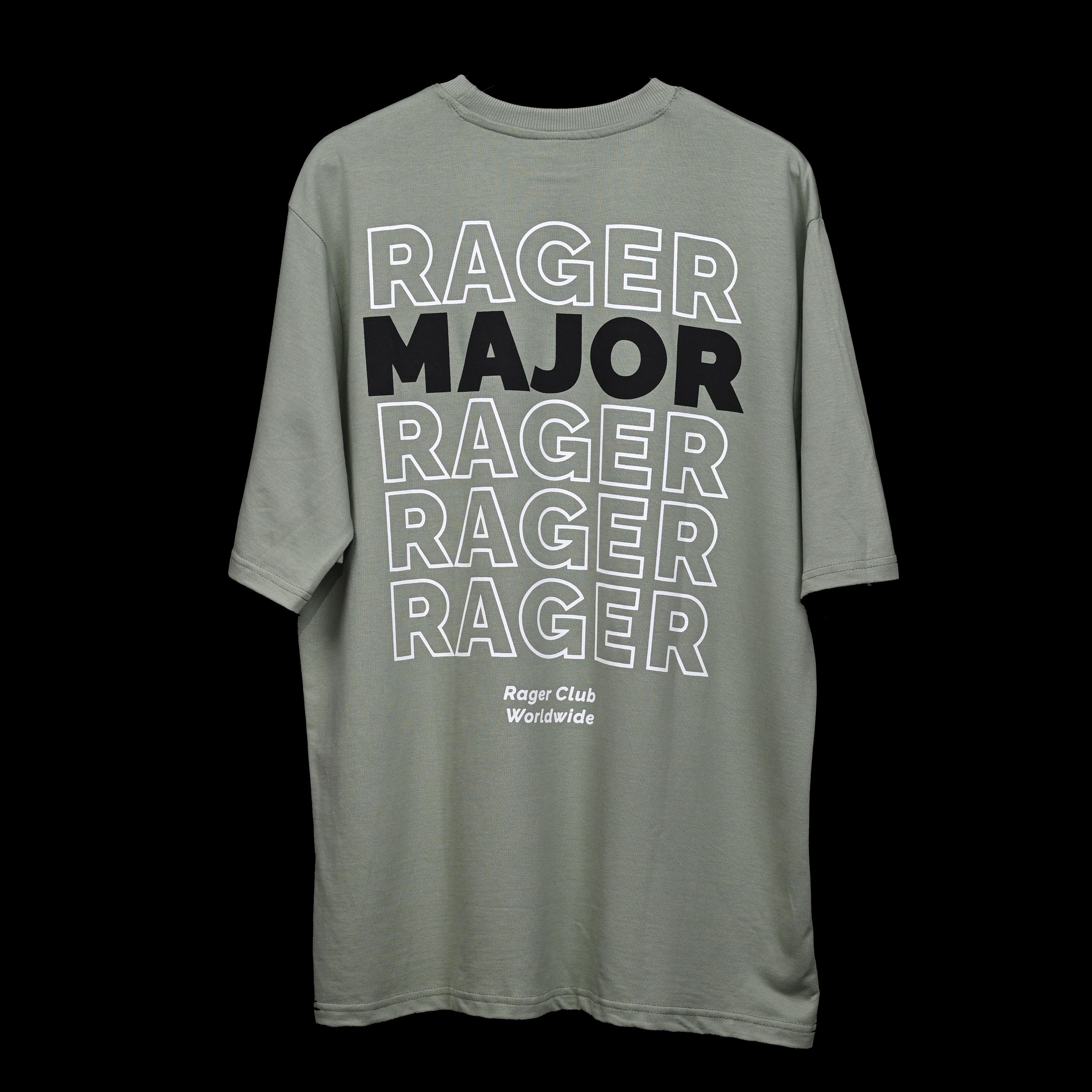 Major rager T-Shirt: Light Green, Oversized, Back Side, Bio-Washed Cotton Printed by Techno Be With You