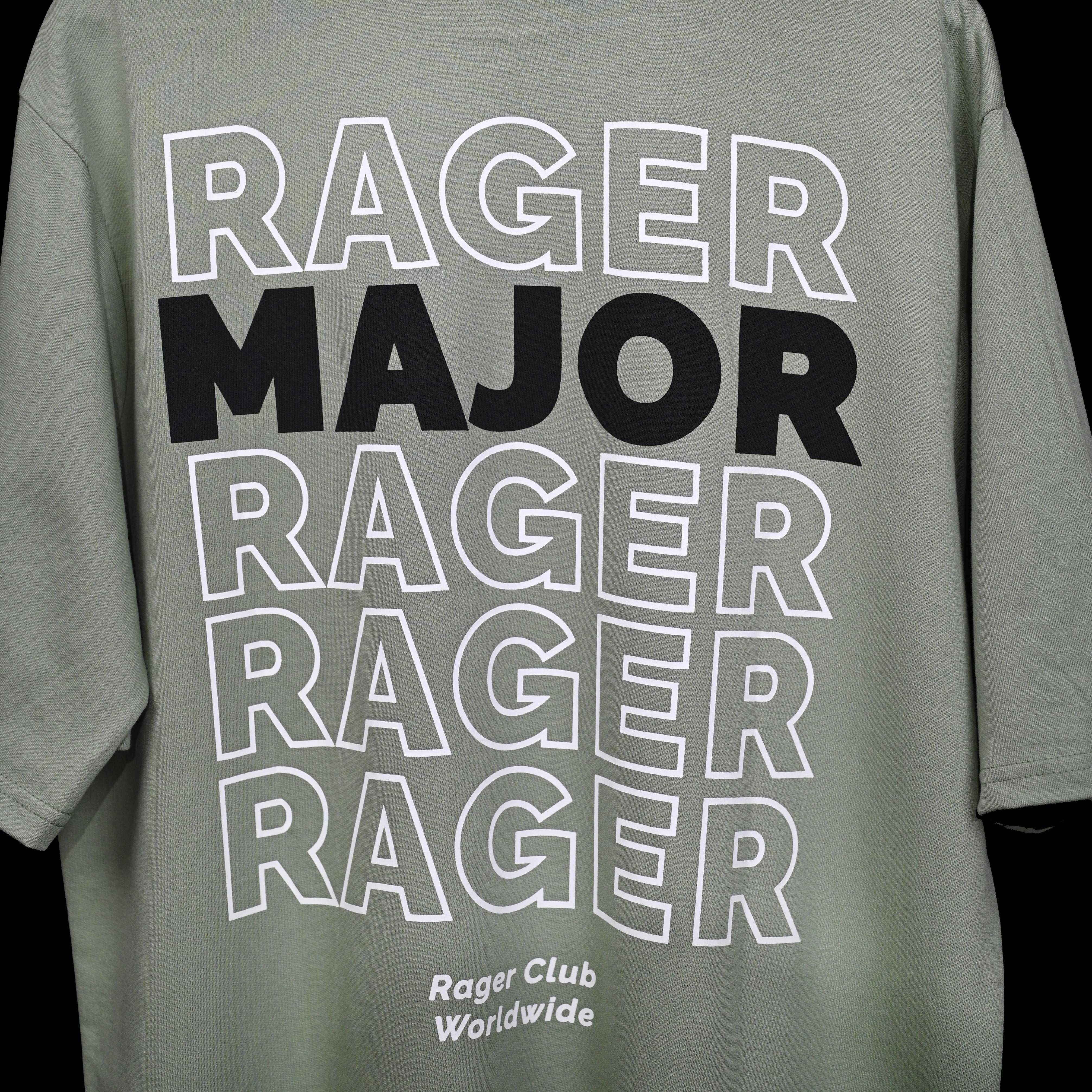 Major rager T-Shirt: Light Green, Oversized, Close Back Side, Bio-Washed Cotton Printed by Techno Be With You